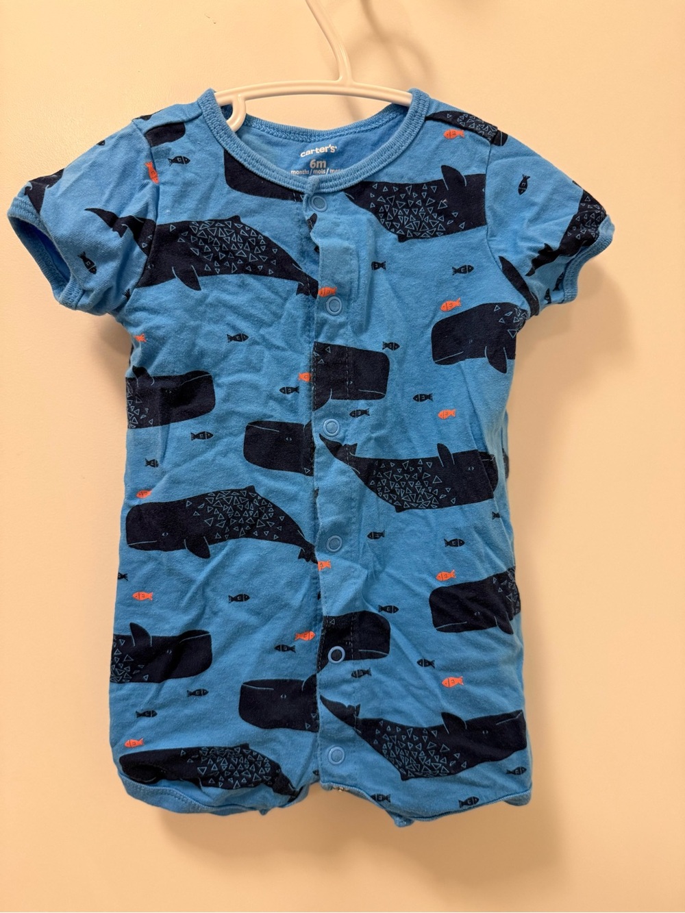 Carter's Light Blue Whale Print Romper with Orange Fish